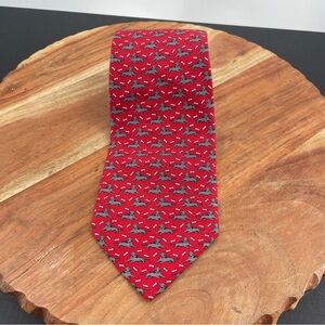 VINEYARD VINES 58in by 3.75in 100% SILK RED W/GREY DOGS & WHITE BONES, USA